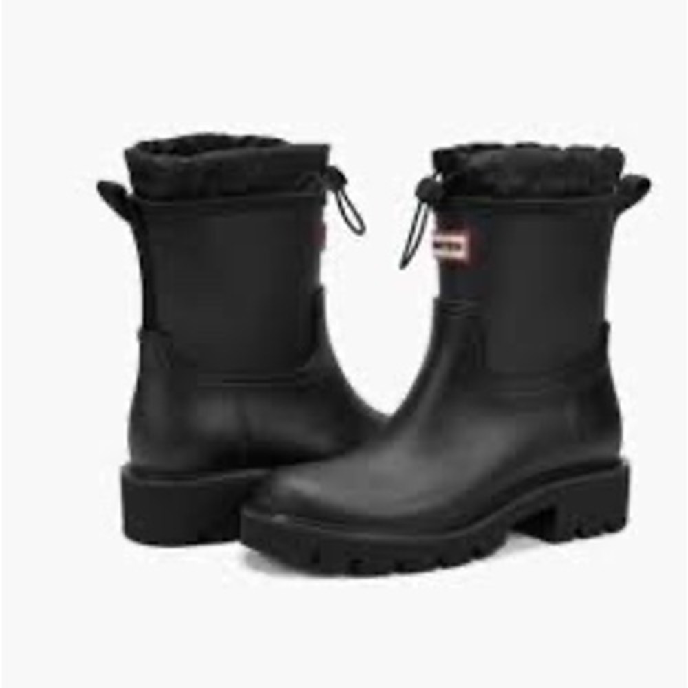 Hunter Womens Explorer Rain Boots Black Matte Mid-Calf Lug Sole Toggle Cuff 11M - Picture 2 of 7